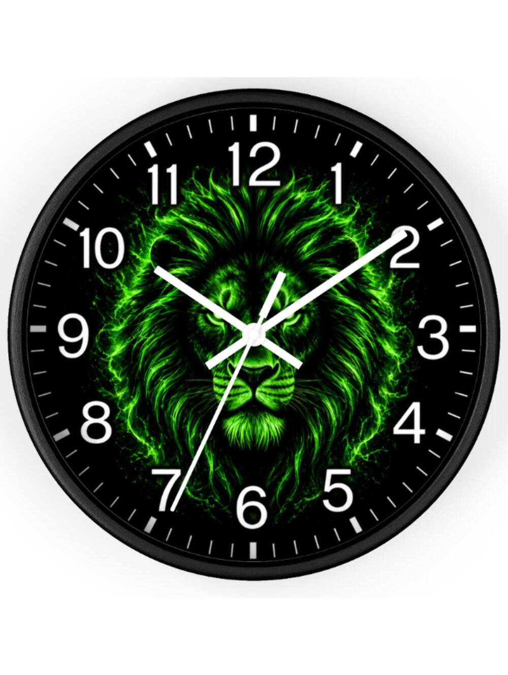 Glow in Dark Lion Wall Clock Green Luminous Animal Art Home Decor